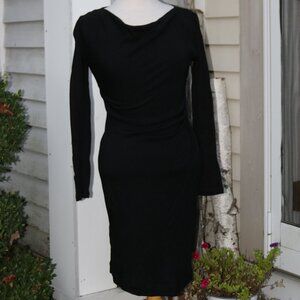 Banana Republic Black Wool Blend Knit Drape Neck Side Ruched Fitted Dress Sz MED